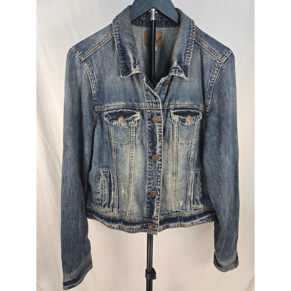 American Eagle Denim Jacket Womens XL Acid Wash Distressed Trucker 2013 Y2K